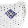 Coussin vintage berbere 100 laine vierge tissé main blanc motifs asymétriques bleus