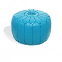 Marokkanisches Designsitzkissen aus Leder in hellblau_ Pouf Sitzhocker Ottoman orientalische Lederkissen Bodenkissen