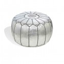 Marokkanisches Designsitzkissen aus fauxLeder in silber_ Pouf Sitzhocker Ottoman orientalische Lederkissen Bodenkissen