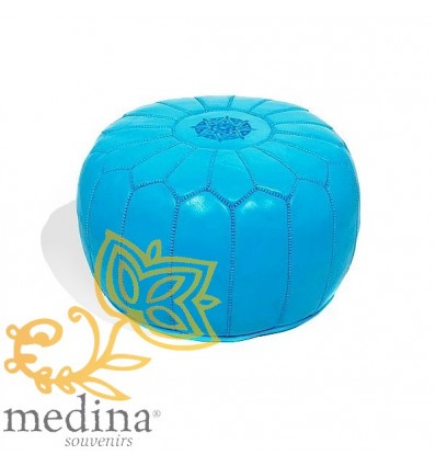 Marokkanisches Designsitzkissen aus Leder in türkis_ Pouf Sitzhocker Ottoman orientalische Lederkissen Bodenkissen