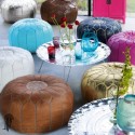 Marokkanisches Designsitzkissen aus Leder in türkis_ Pouf Sitzhocker Ottoman orientalische Lederkissen Bodenkissen