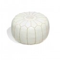 Marokkanisches Designsitzkissen aus Leder in weiß_ Pouf Sitzhocker Ottoman orientalische Lederkissen Bodenkissen