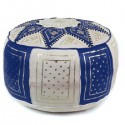 Ledersitzkissen Fassi in blau und weiß_ Pouf Sitzhocker Ottoman orientalische Lederkissen Bodenkissen