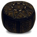 Ledersitzkissen Fassi in schwarz und gold_ Pouf Sitzhocker Ottoman orientalische Lederkissen Bodenkissen