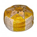 Ledersitzkissen Fassi in gelb und weiß_ Pouf Sitzhocker Ottoman orientalische Lederkissen Bodenkissen