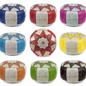 Ledersitzkissen Fassi in rosa und weiß_ Pouf Sitzhocker Ottoman orientalische Lederkissen Bodenkissen