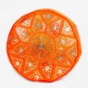 Pouf fassi en cuir Cuir orange_ pouffe marocain en cuir veritable fait main